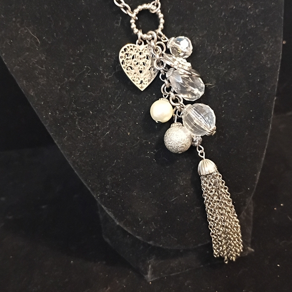 Silver Charm Necklace with Crystal Accents - Picture 2 of 7